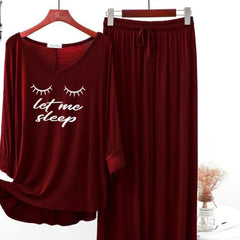 Maroon Printed V-Neck Palazzo Lounge Wear For Women PJ Set