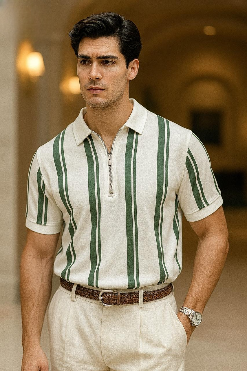 Lining Printed Zipped Collar Tshirt