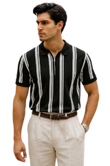 Men’s Striped Polo Zip Shirt